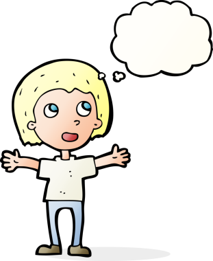 Bir insan tarafından çizilmiş düşünce baloncuğu olan mutlu bir insan çizgi filmi.