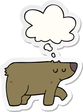 İnsan tarafından çizilmiş bir çıkartma olarak düşünce baloncuğu olan çizgi film ayısı.