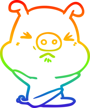 Bir insan tarafından çizilmiş kızgın bir domuzun gökkuşağı gradyan çizimi