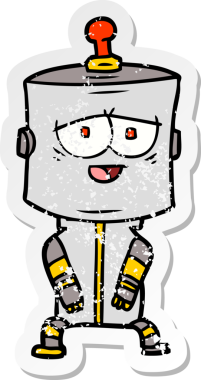 Bir insan tarafından çizilmiş karikatür robotunun sıkıntılı çıkartması.