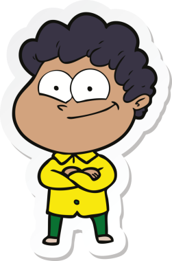 Bir insan tarafından çizilmiş mutlu bir adamın çıkartması.