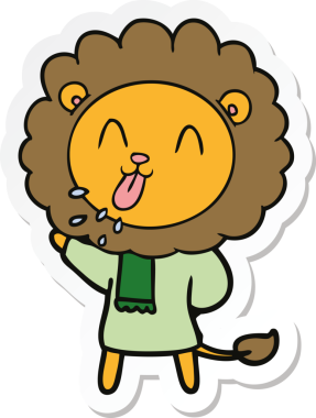 Bir insan tarafından çizilmiş mutlu bir aslanın çıkartması.