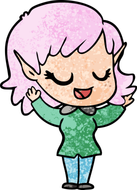 Bir insan tarafından çizilmiş mutlu elf kızı.