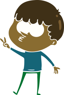 Düz renkli çizgi film meraklısı çocuk bir insan tarafından çizilmiş.