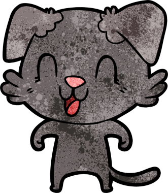 Bir insan tarafından çizilmiş gülen çizgi film köpeği.