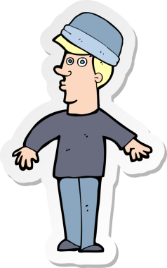 Bir insan tarafından çizilmiş şapkalı bir karikatür adamın çıkartması.