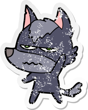 Bir insan tarafından çizilmiş kızgın bir kurdun sıkıntılı çıkartması.