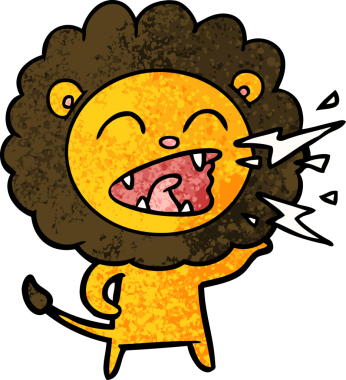 Bir insan tarafından çizilmiş kükreyen aslan çizgi filmi.