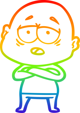 Gökkuşağı gradyan çizgi çizimi bir insan tarafından çizilmiş yorgun kel bir adam