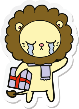 Bir insan tarafından çizilmiş ağlayan çizgi film aslanının çıkartması.