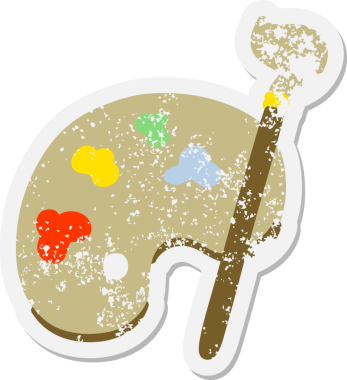 Bir insan tarafından çizilmiş sanatçı paleti ve fırça grunge etiketi