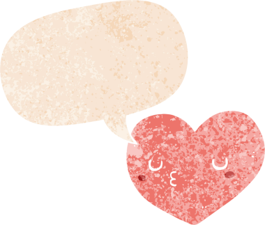 bir insan tarafından çizilmiş, grunge dertli retro tarzı ile konuşma baloncuğu ile çizgi film aşk kalbi