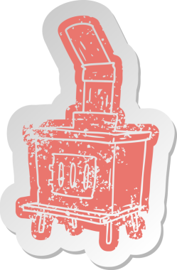 Bir insan tarafından çizilmiş eski bir ev fırınının sıkıntılı karikatür etiketi