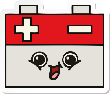 Bir insan tarafından çizilmiş şirin bir araba aküsünün çıkartması.