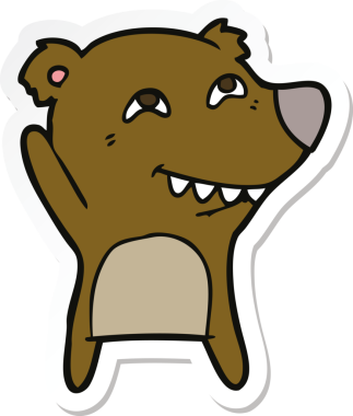 Bir insan tarafından çizilmiş dişleri gösteren bir çizgi film ayısının çıkartması.