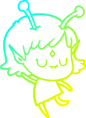 Bir insan tarafından çizilmiş bir uzaylı kız çizgi filmi.