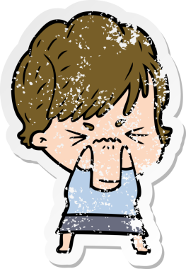 Bir insan tarafından çizilmiş, hayal kırıklığına uğramış bir karikatür çıkartması.