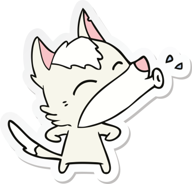 Bir insan tarafından çizilmiş uluyan kurt çizgi filminin çıkartması.