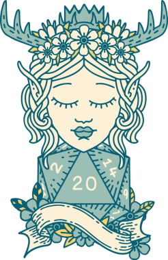 Retro Dövme Tarzı Elf Karakteri Bir insan tarafından çizilmiş doğal yirmi zar ile