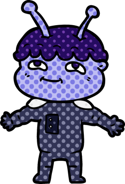 Bir insan tarafından çizilmiş dost canlısı çizgi film uzay adamı.