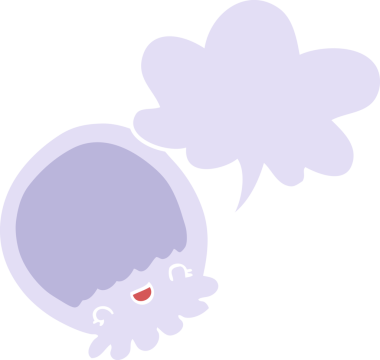 bir insan tarafından çizilmiş, konuşma baloncuklu çizgi film denizanası.