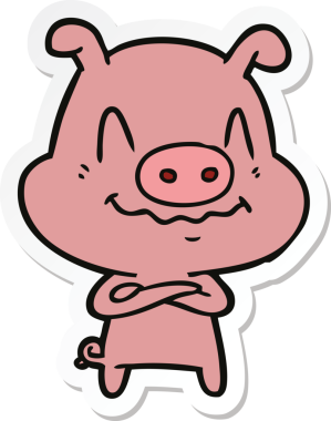 Bir insan tarafından çizilmiş sinirli bir domuzun çıkartması.