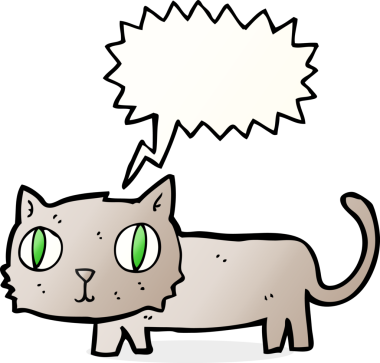 Bir insan tarafından çizilmiş konuşma balonu olan çizgi film kedisi.