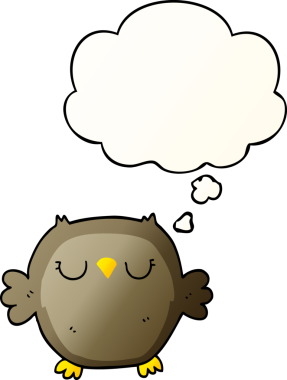 bir insan tarafından çizilmiş yumuşak eğimli düşünce baloncuğu olan çizgi film baykuşu