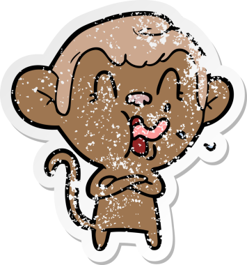 Bir insan tarafından çizilmiş çılgın bir çizgi maymunun sıkıntılı çıkartması.