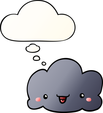 Düşünce baloncuğu olan sevimli çizgi film bulutu bir insan tarafından çizilmiş.