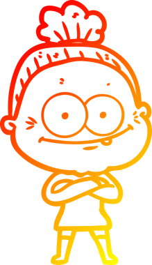 Bir insan tarafından çizilmiş mutlu, yaşlı bir kadının sıcak çizgi çizimi.