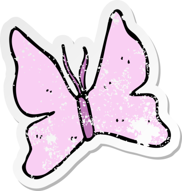 Bir insanın çizdiği kelebek sembolünün gerilemiş retro çıkartması.