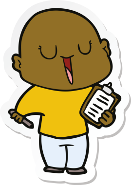 Bir insan tarafından çizilmiş mutlu, kel bir adamın çıkartması.