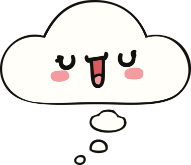 Bir insan tarafından çizilmiş düşünce baloncuklu mutlu çizgi film yüzü.