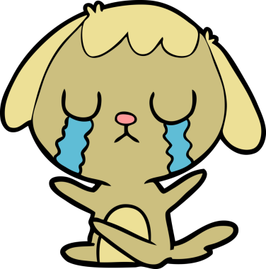 Bir insan tarafından çizilmiş şirin bir çizgi film köpeği ağlıyor.