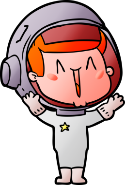 Bir insan tarafından çizilmiş mutlu astronot çizgi filmi.