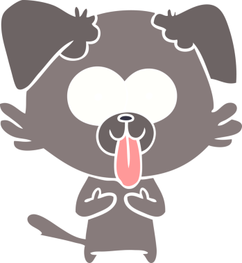 Düz renkli çizgi film köpeğinin dili bir insan tarafından çizilmiş.