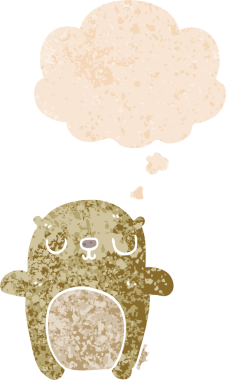 Düşünce baloncuğu ve grunge ile çizgi film ayısı bir insan tarafından çizilmiş tedirgin geçmiş doku