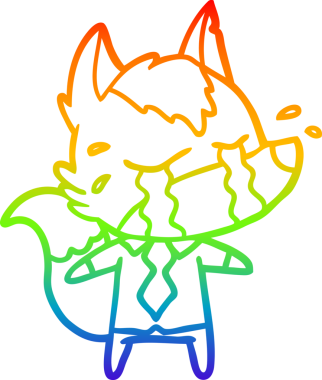 Bir insan tarafından çizilmiş iş kıyafetleri içinde ağlayan bir kurdun çizgi çizimi.