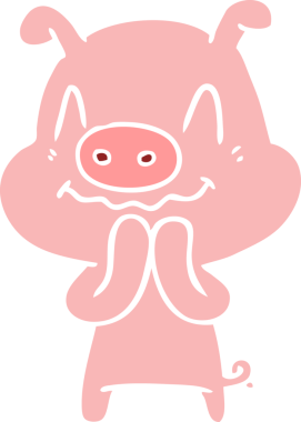 Bir insan tarafından çizilmiş düz renkli çizgi film domuzu.