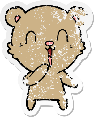 Bir insan tarafından çizilmiş mutlu bir çizgi film ayısının sıkıntılı çıkartması.