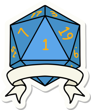 Bir insan tarafından çizilmiş doğal bir d20 zar etiketi.