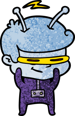 Bir insan tarafından çizilmiş utangaç çizgi film uzay adamı.