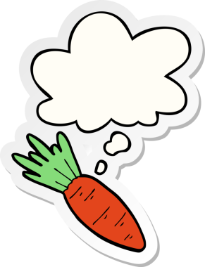 Düşünce baloncuklu havuç insan tarafından çizilmiş bir çıkartma.