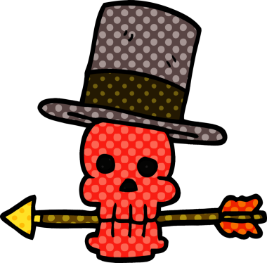 karikatür karalama kafatası ve bir insan tarafından çizilmiş ok