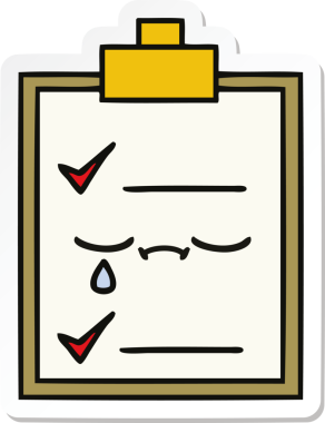 Bir insan tarafından çizilmiş şirin bir karikatür kontrol listesinin etiketi