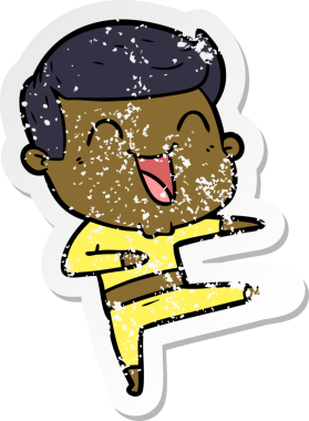 Bir insan tarafından çizilmiş gülen karikatür adamın sıkıntılı çıkartması.