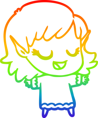 Gökkuşağı gradyan çizgisi mutlu çizgi film kızı bir insan tarafından çizilmiş.