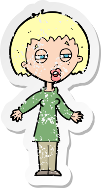 Bir insan tarafından çizilmiş yorgun bir karikatür çıkartması.