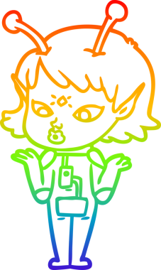 Gökkuşağı gradyan çizgisi bir insan tarafından çizilmiş güzel bir uzaylı kızın çizimi.